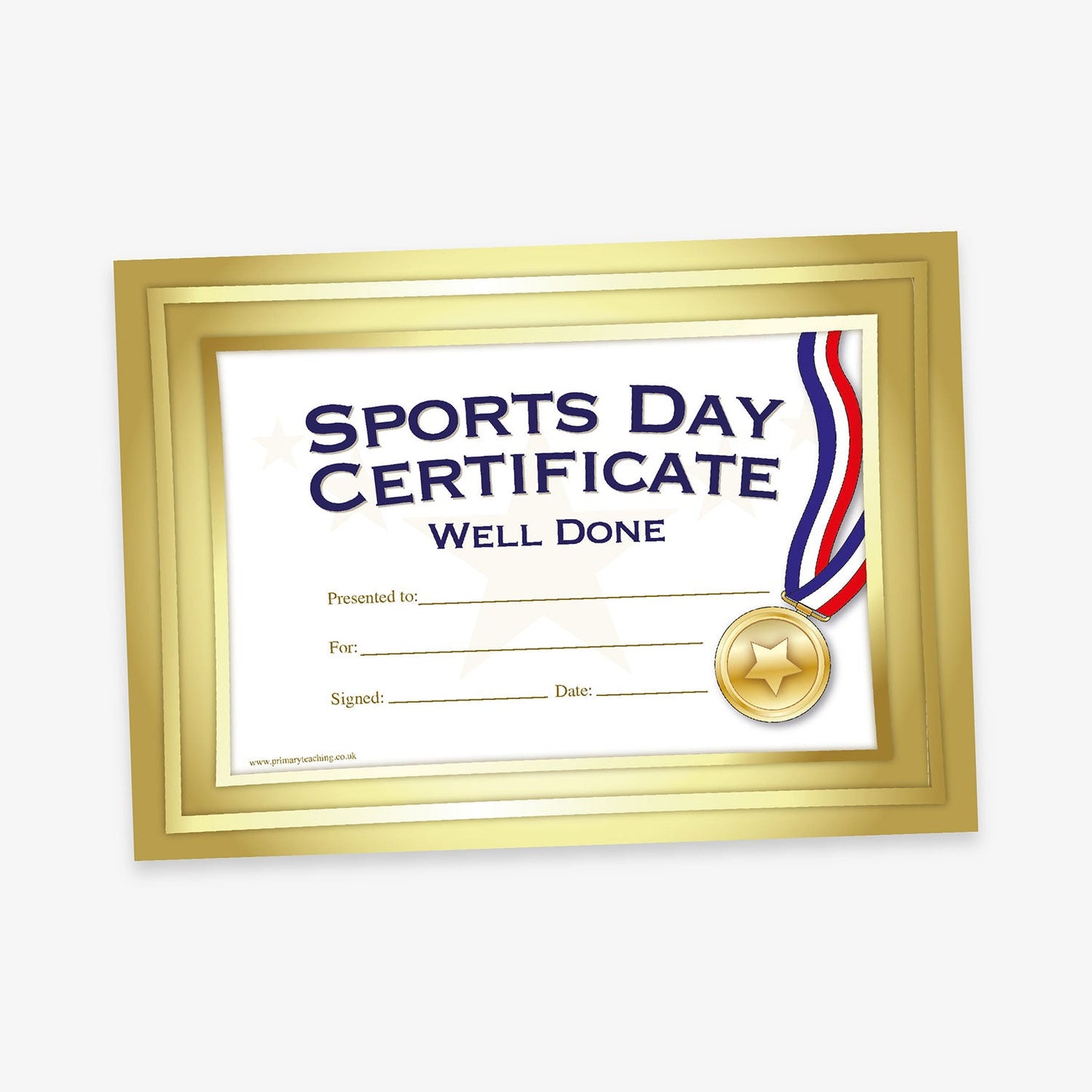 20 Sports Day Gold Well Done Certificates - A5