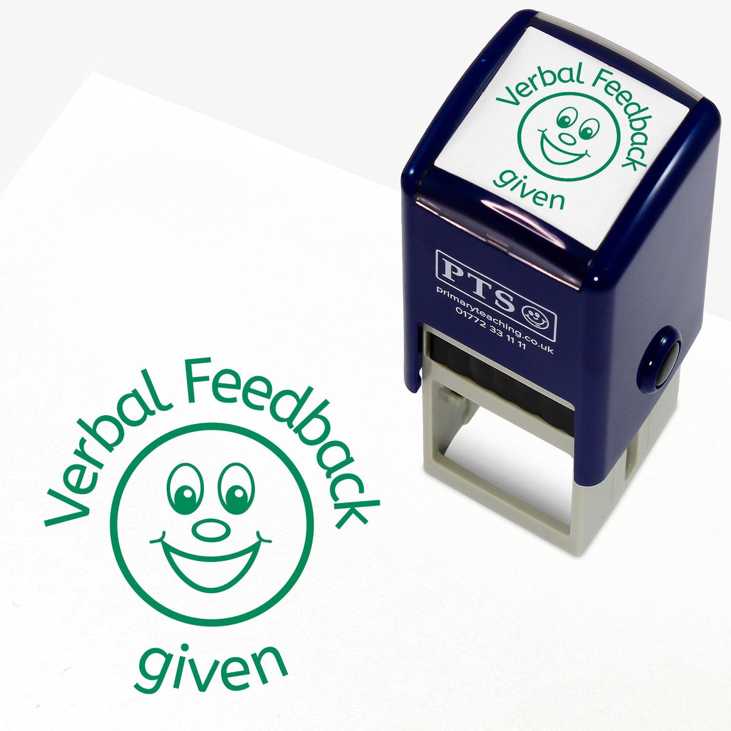 Verbal Feedback Given Smiley Stamper | Green | Teacher Stamp