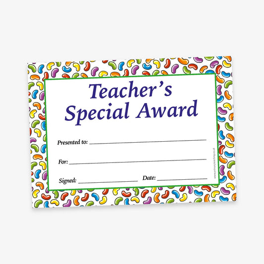 20 Jellybean Scented Teacher's Special Award Certificates - A5