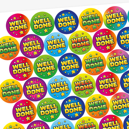Colourful sheet of 'Well Done' stickers, orange scented.