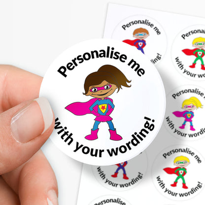 35 Personalised Sherbet Scented Super Hero Stickers - 37mm