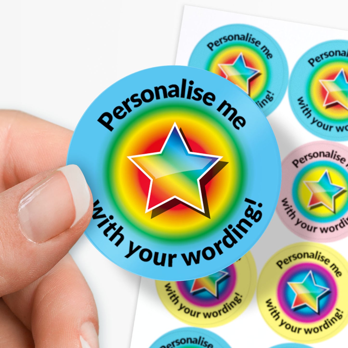 35 Personalised Sherbet Scented Rainbow Star Stickers - 37mm