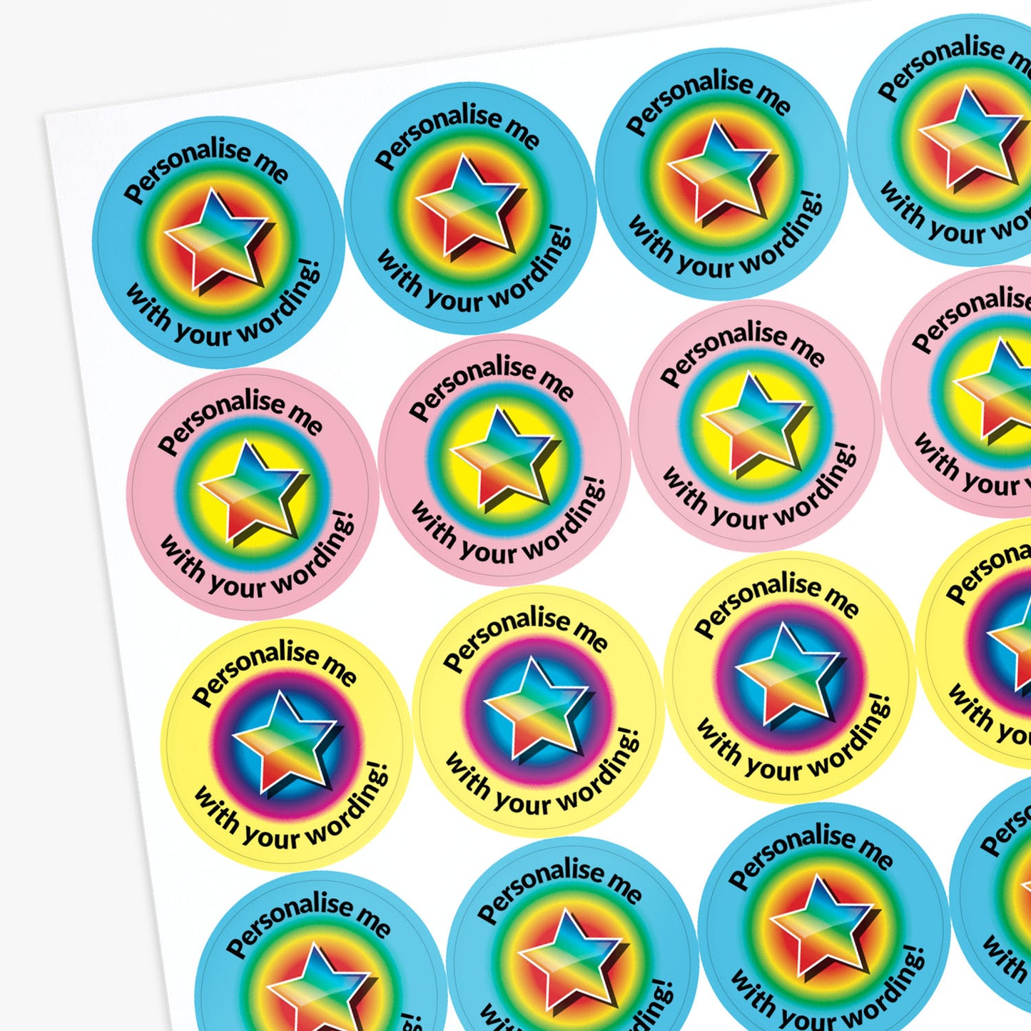 35 Personalised Sherbet Scented Rainbow Star Stickers - 37mm