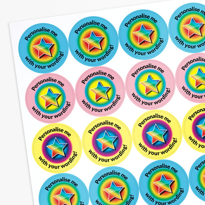 35 Personalised Sherbet Scented Rainbow Star Stickers - 37mm