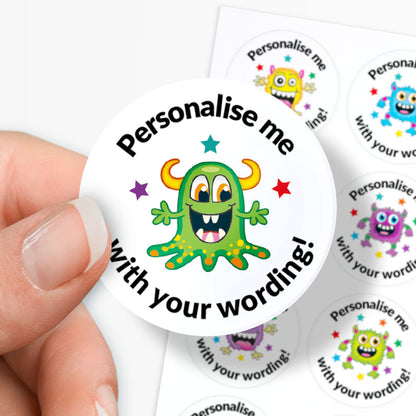 35 Personalised Bubblegum Scented Monster Stickers - 37mm