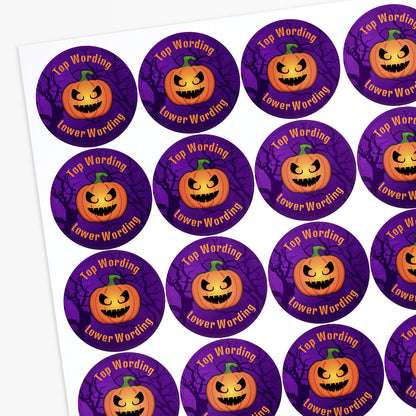 Halloween-themed stickers with pumpkins on a purple background
