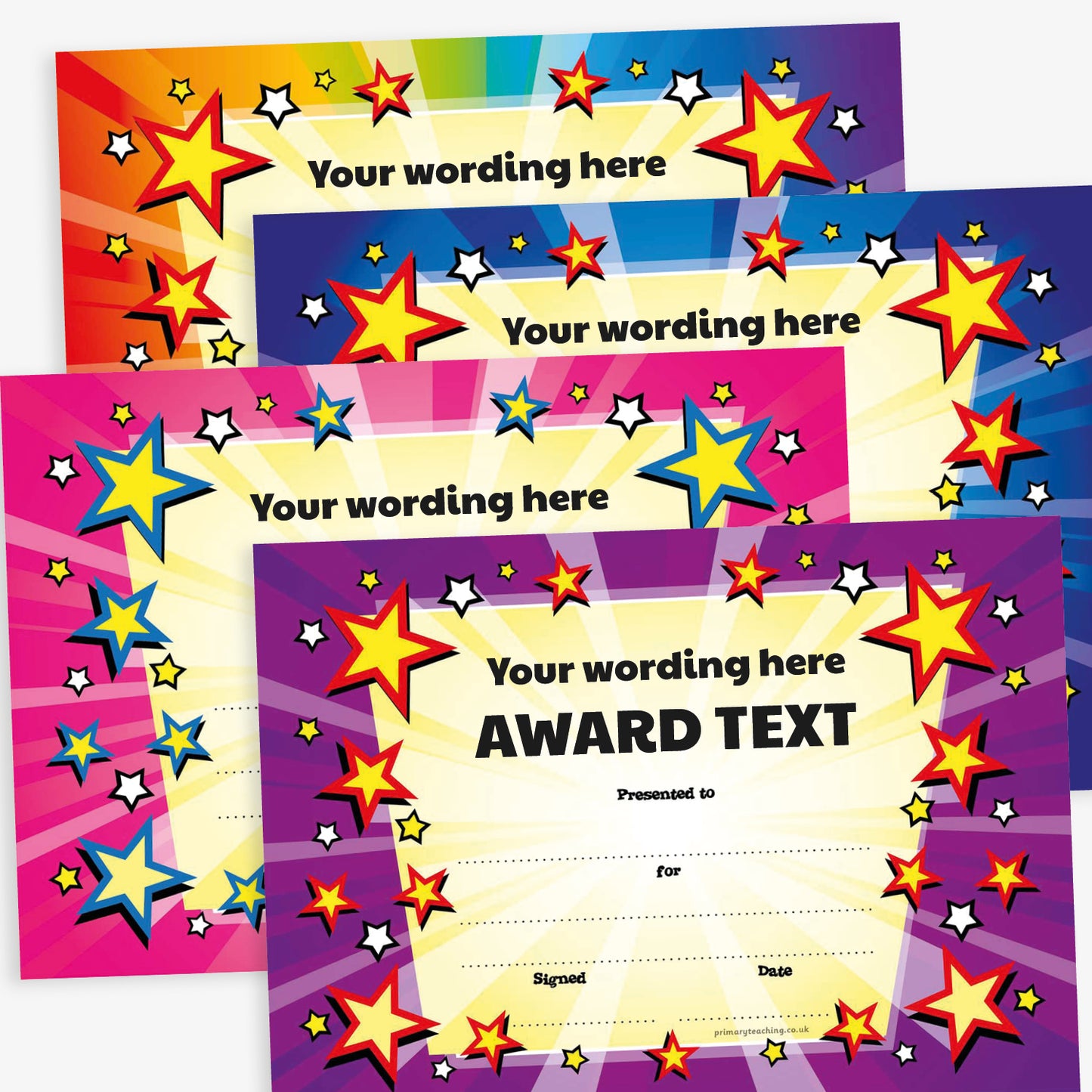 20 Design Your Own Star Burst Certificates - A5