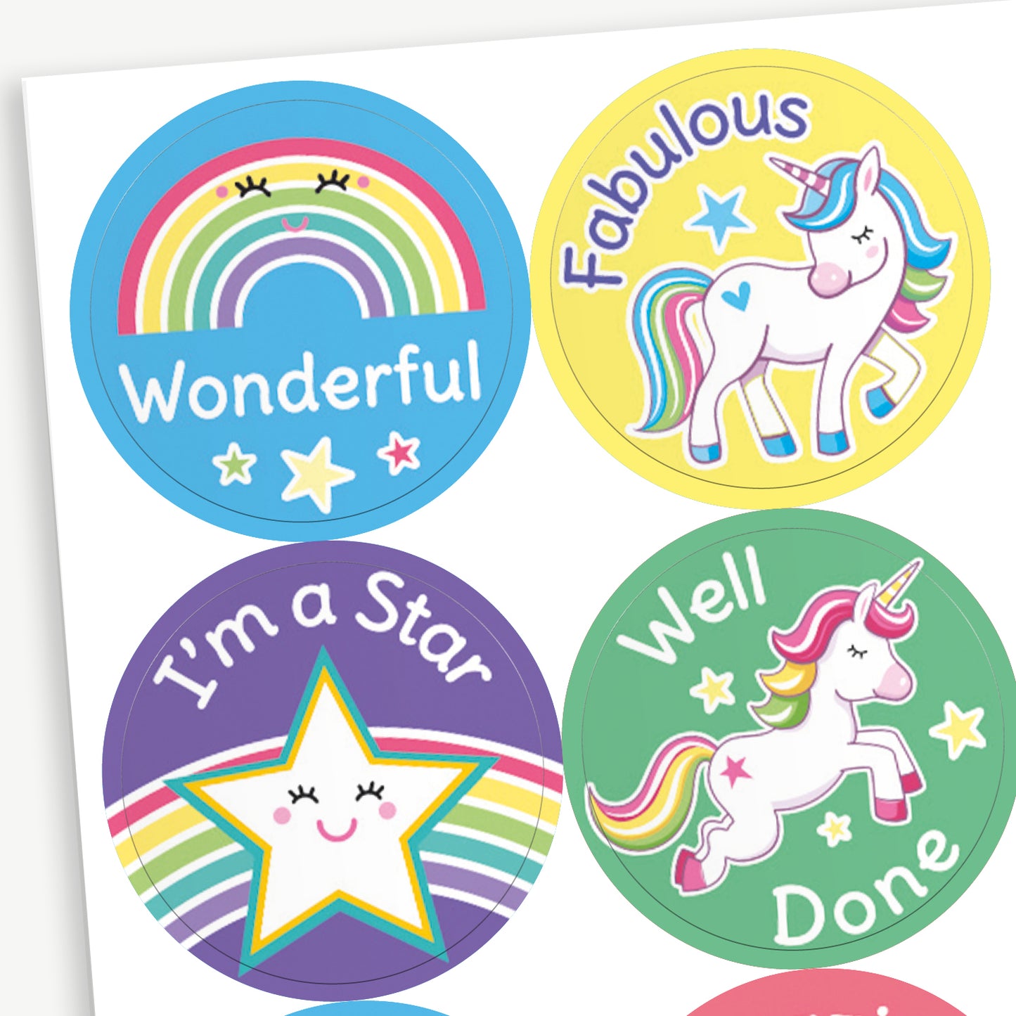 35 Glow In The Dark Unicorn and Rainbow Stickers - 37mm