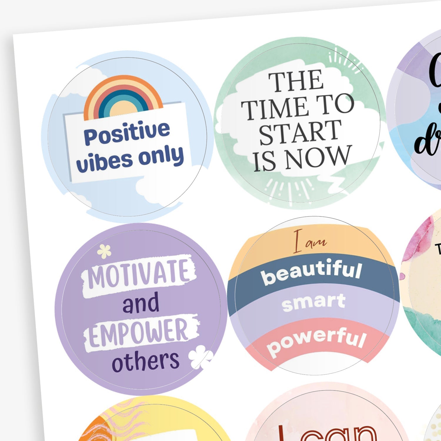 Positive Affirmation Stickers | 32mm | Sheet of 20 Stickers