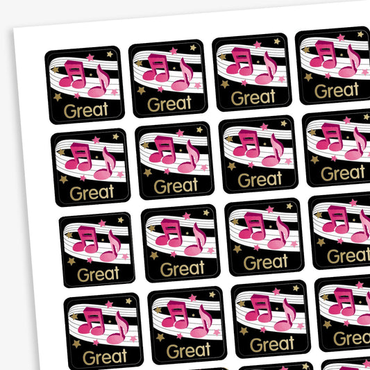 140 Metallic Great Music Stickers - 16mm