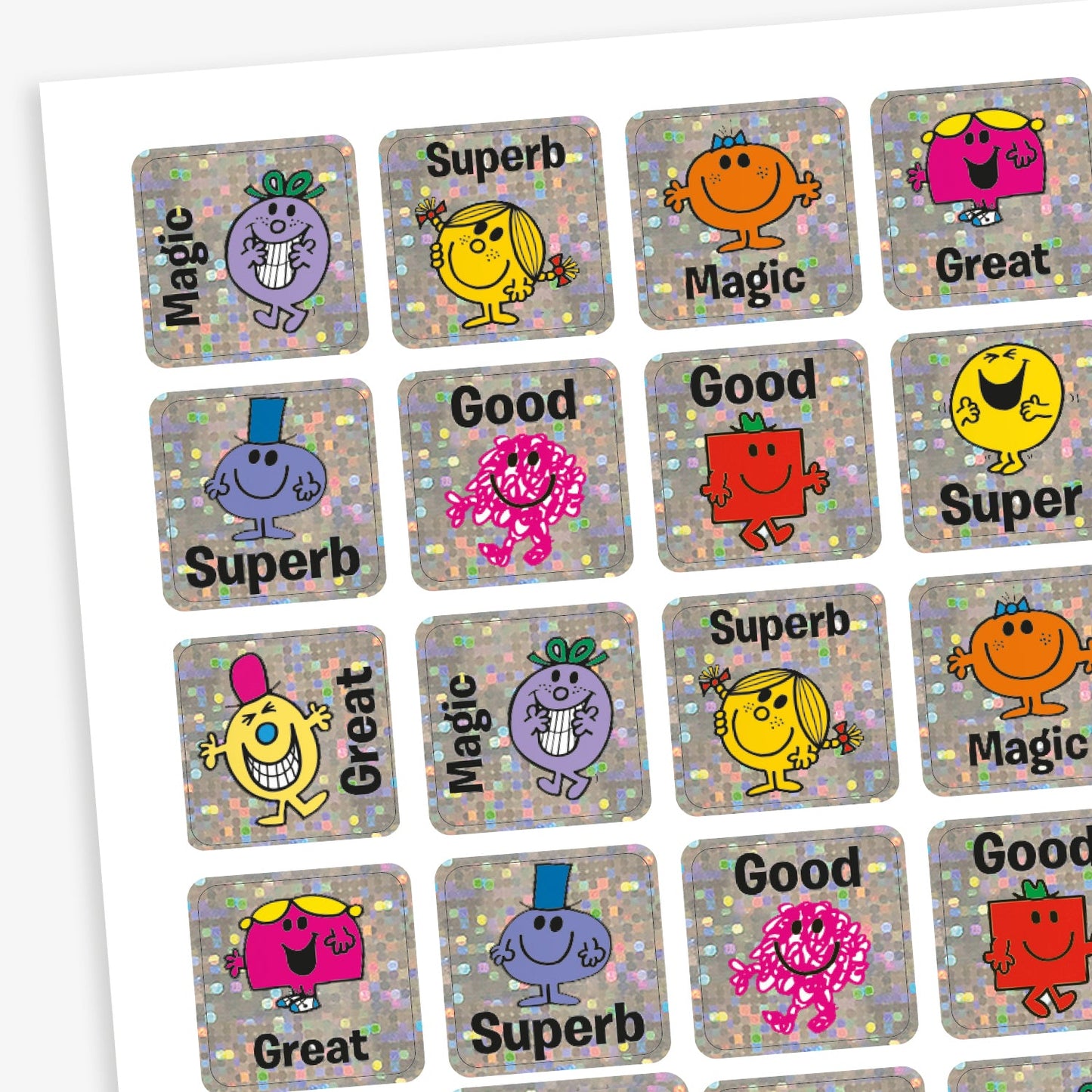 140 Holographic Mr Men and Little Miss Stickers - 16mm