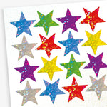 8 sheets of holographic, multi-coloured holographic stars.  Colours include blue, silver, green, purple, red and gold.  Each star is 20mm in size, 140 stars per sheet.