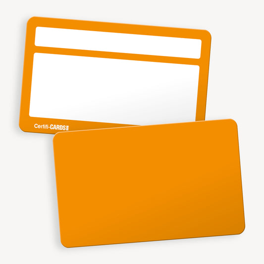 A set of ten orange CertifiCARDS, the reverse side includes spaces 'Awarded to:' and space to handwrite reason for award.
