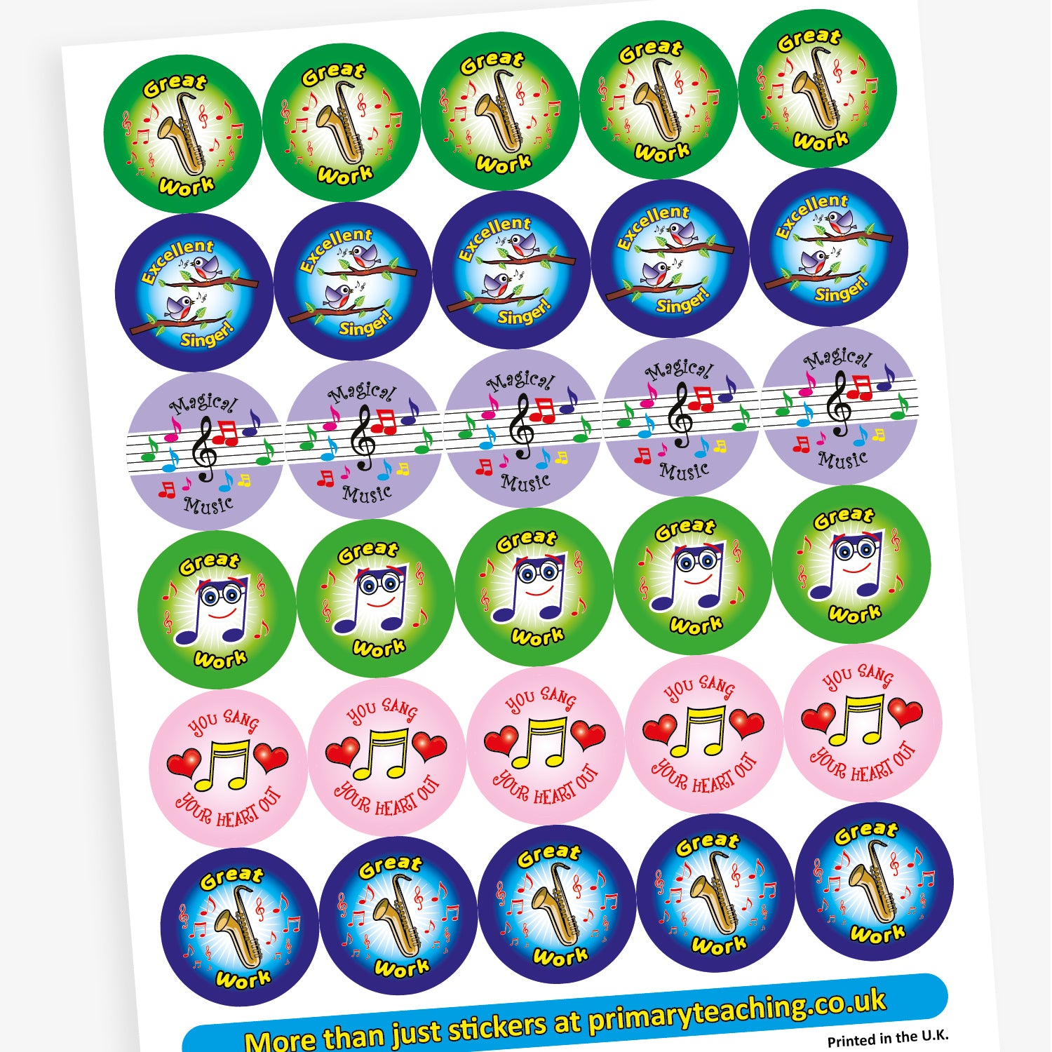 Music Stickers | 25mm | Multicoloured | 30 Stickers