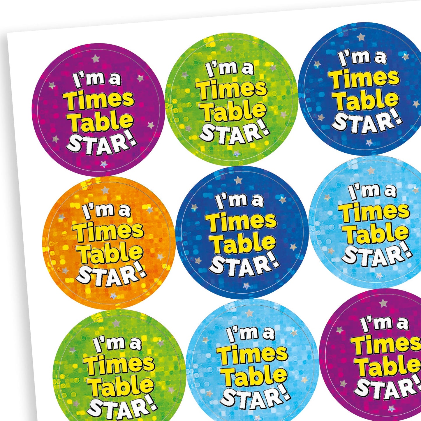 30 Holographic I'm a Times Table Star Stickers - 25mm
