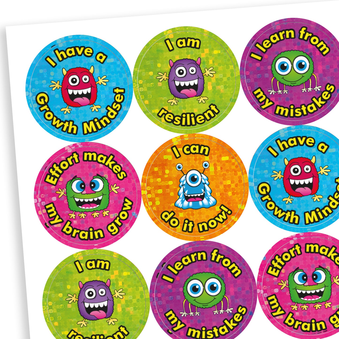 Holographic Growth Mindset Stickers - 25mm