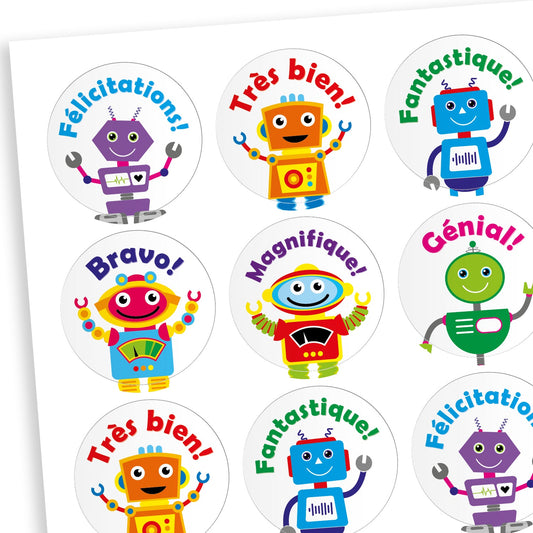 30 French Robot Stickers - 25mm
