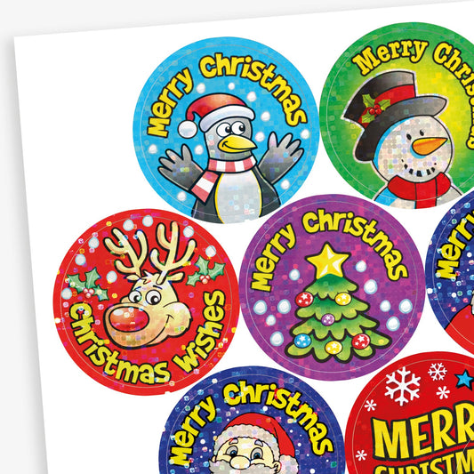 36 Holographic Christmas Sparkling Stickers - 35mm