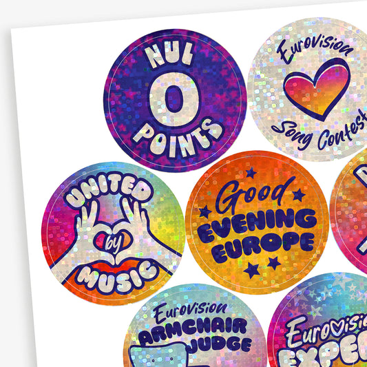36 Holographic Eurovision Stickers - 35mm