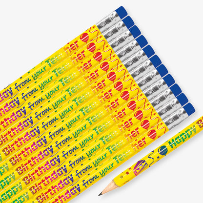 12 Metallic Happy Birthday from your Teacher Pencils