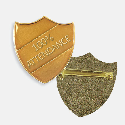 Enamel 100% Attendance Shield Badge - 30 x 26mm