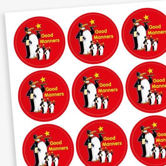 70 Good Manners Penguins Stickers - 25mm