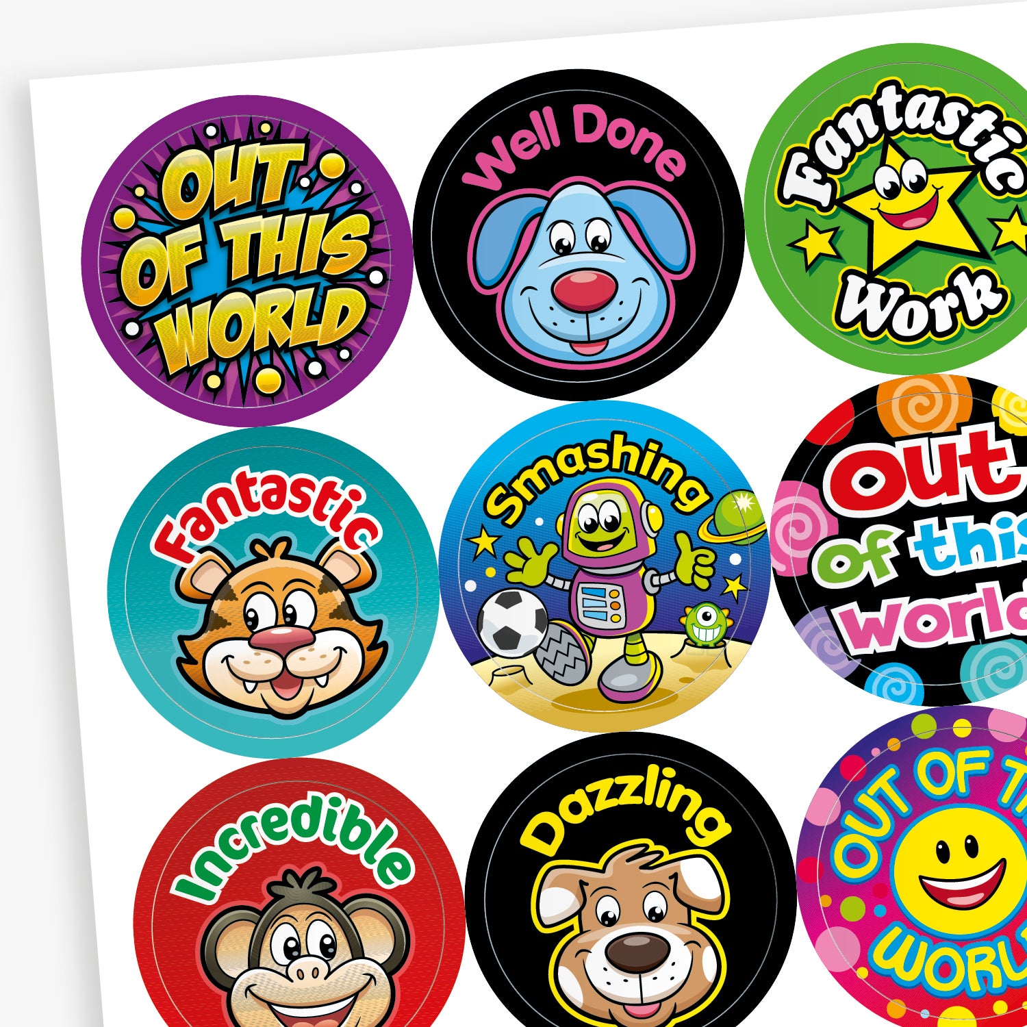 Assorted Bright Reward Stickers | 25mm | Choose a Pack Size