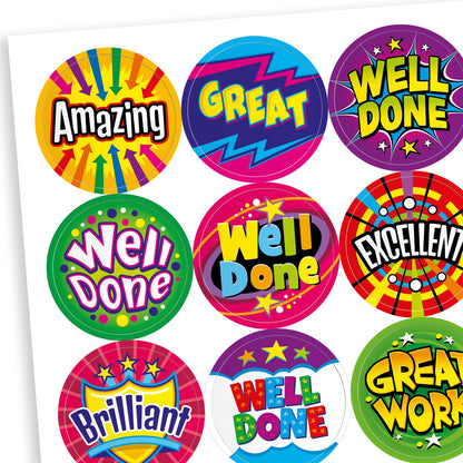 70 Bright Wording Reward Stickers - 25mm