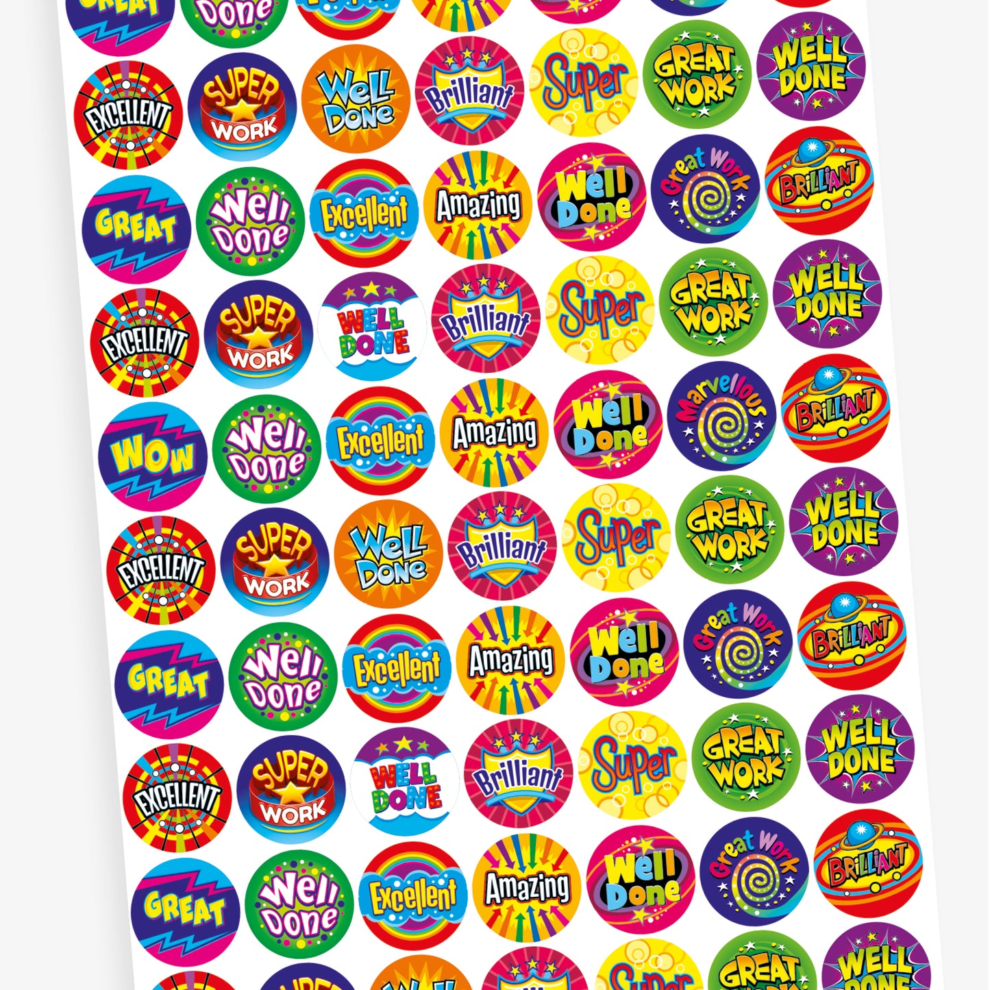70 Bright Wording Reward Stickers - 25mm