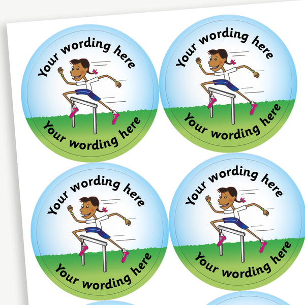 Personalised Sports Stickers | Girl | 35 per sheet | 37mm