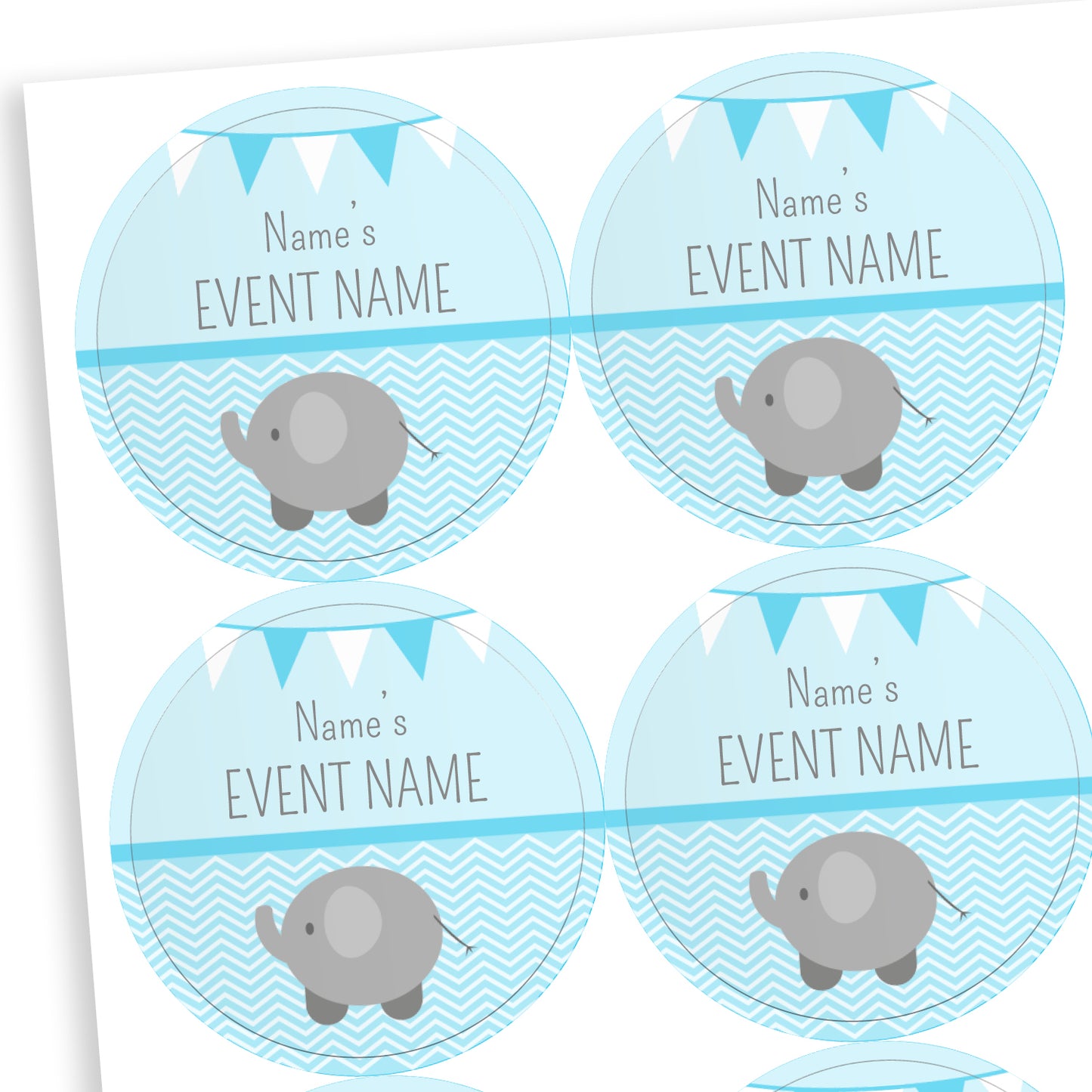 35 Personalised Elephant Baby Shower Stickers - 37mm