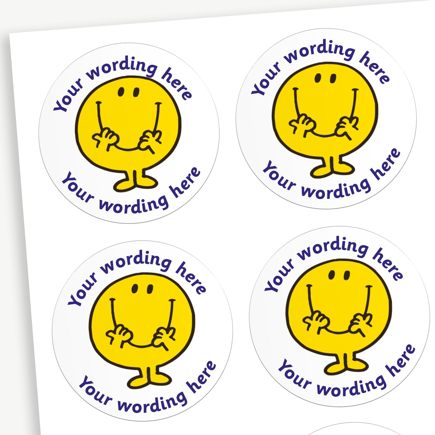 35 Personalised Mr Men Mr Happy Stickers - 37mm