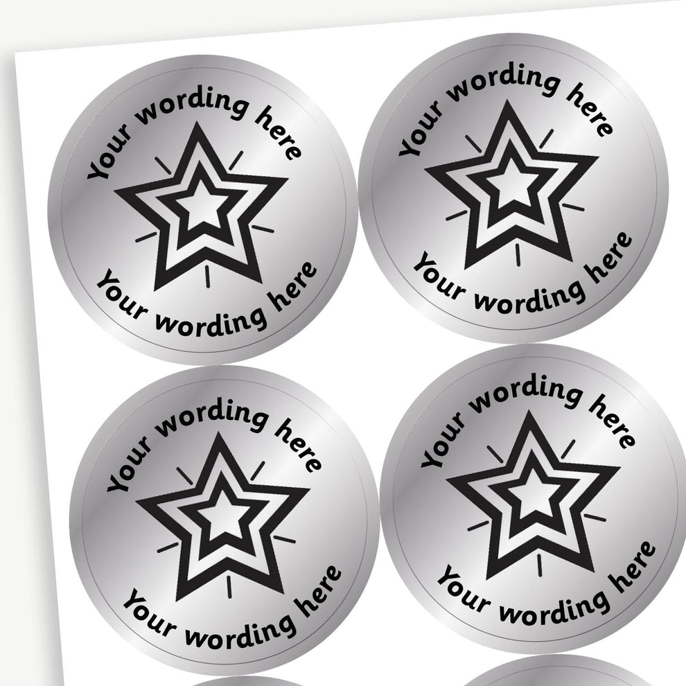Personalised Silver Metallic Star Stickers | x 35 | 37mm