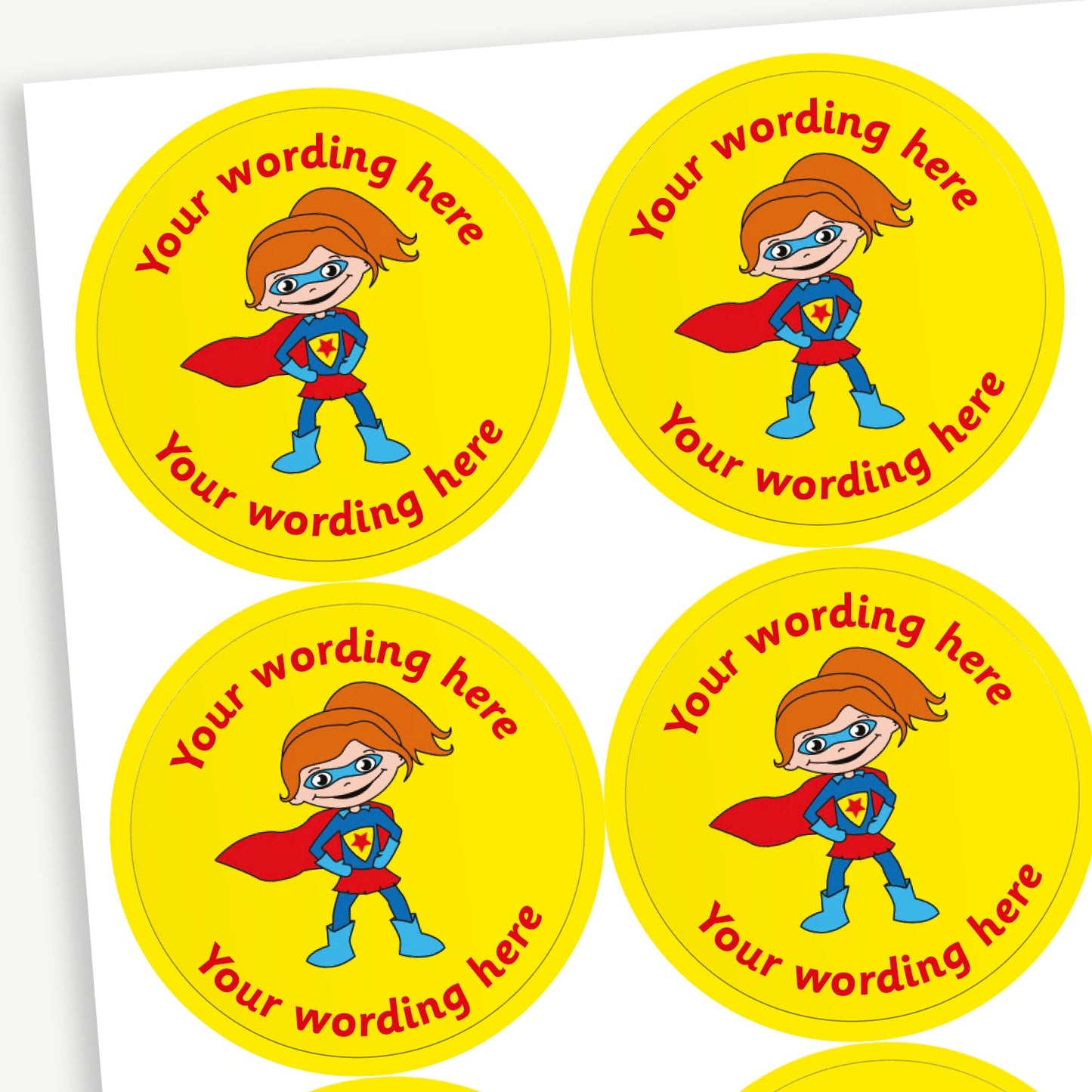 35 Personalised Superhero Girl Stickers - 37mm