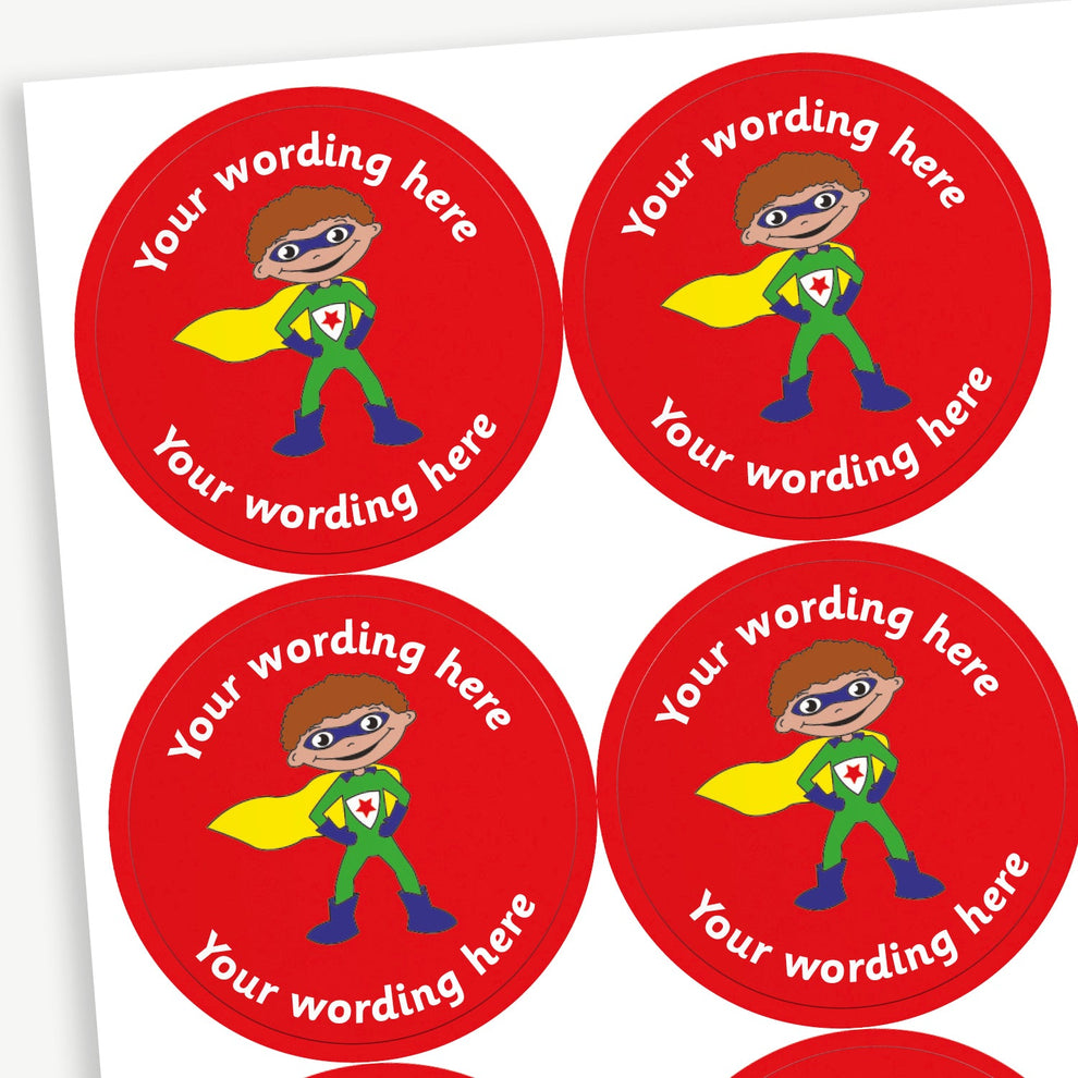 Hyper Guy Sticker Personalised Superhero Boy Stickers | x 35 | 37mm Diameter