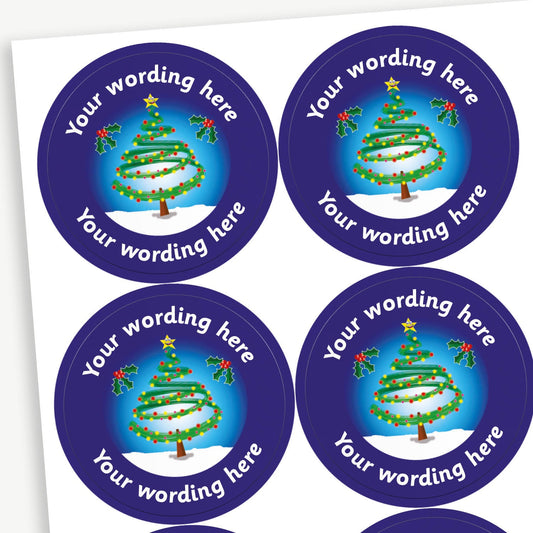 35 Personalised Christmas Tree and Snow Stickers - 37mm