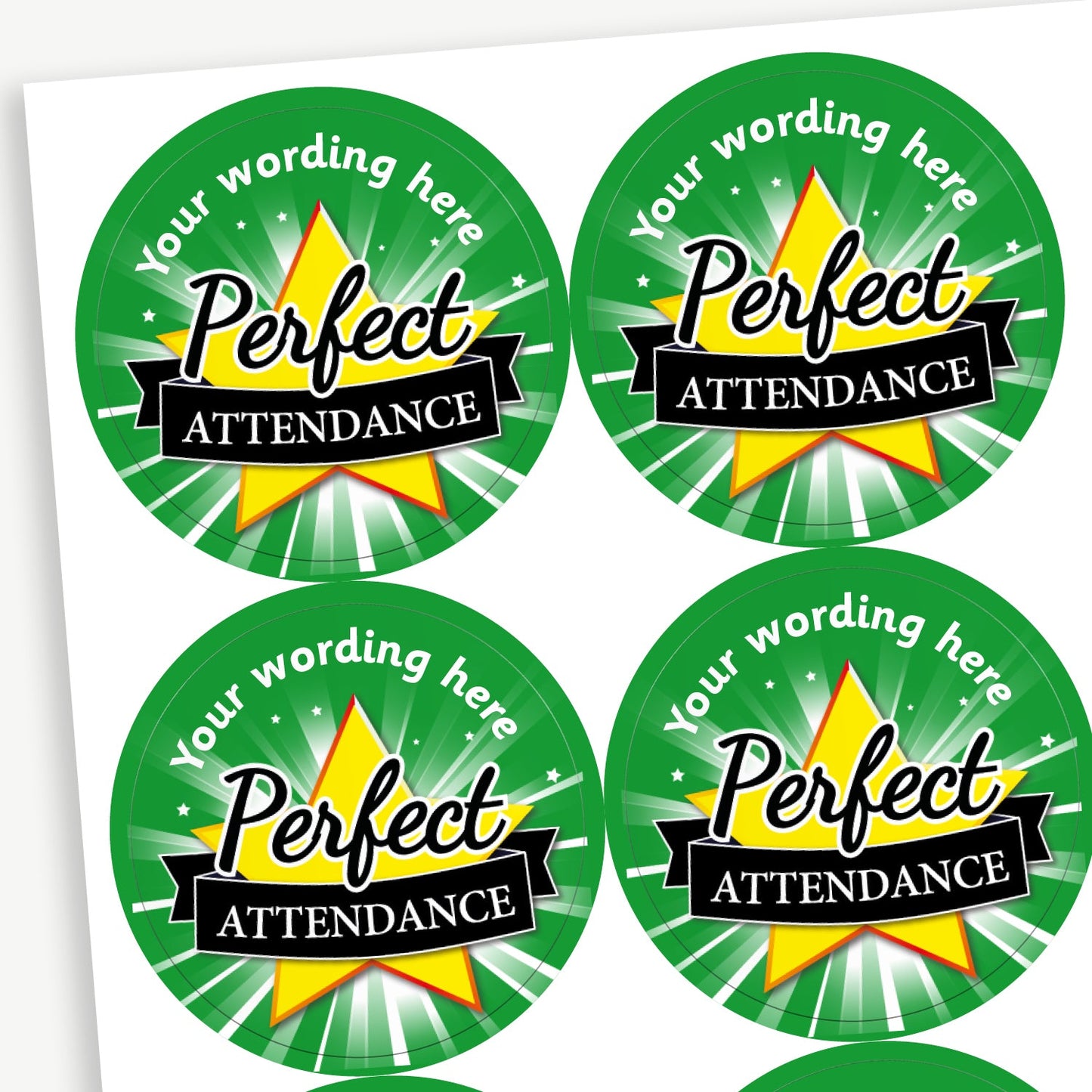35 Personalised Perfect Attendance Stickers - 37mm