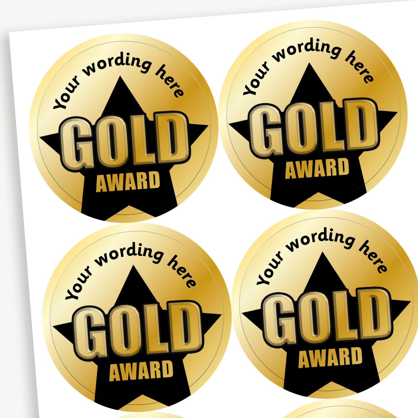 35 Personalised Metallic Gold Award Stickers - 37mm
