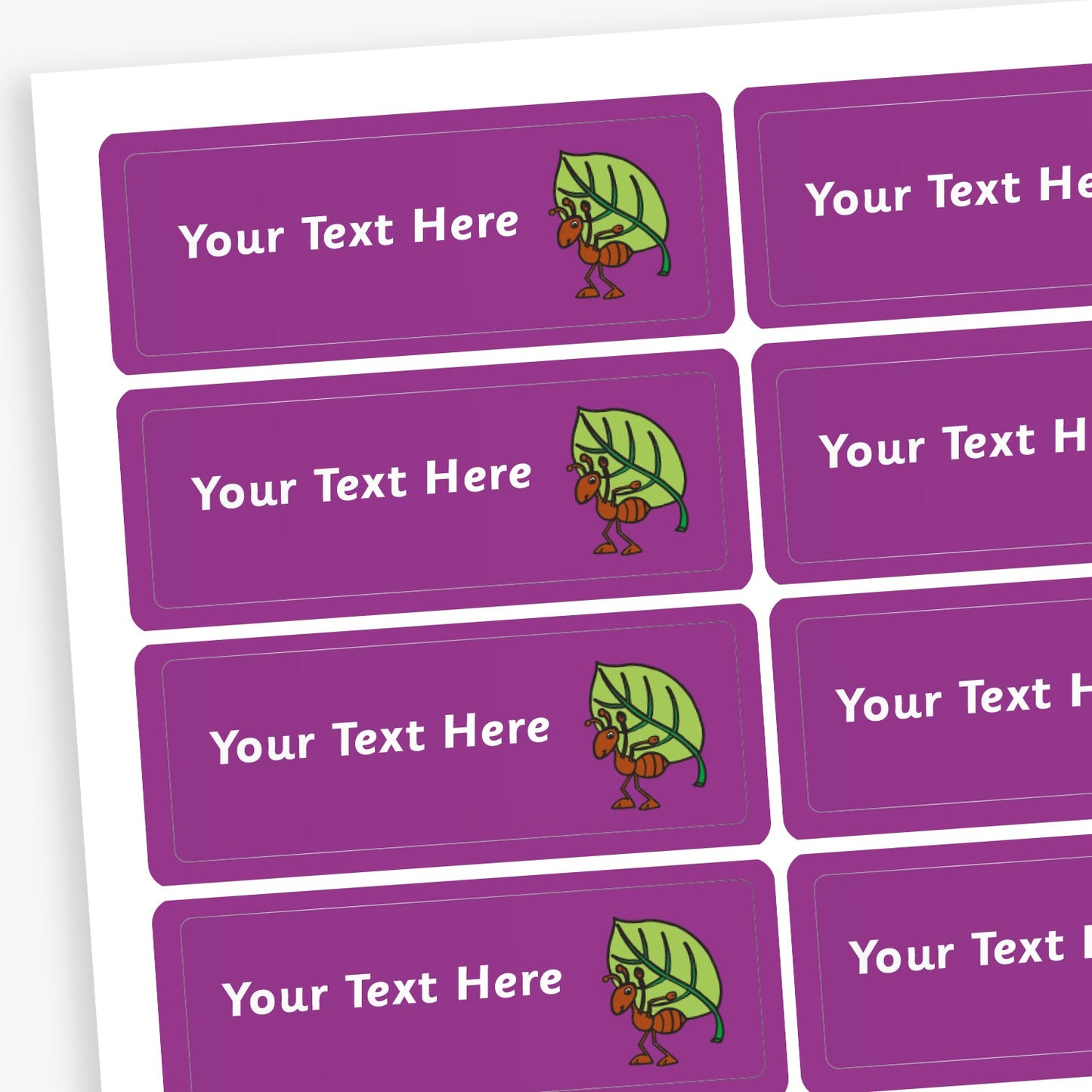 56 Personalised Ant and Leaf Stickers - 46 x 16mm