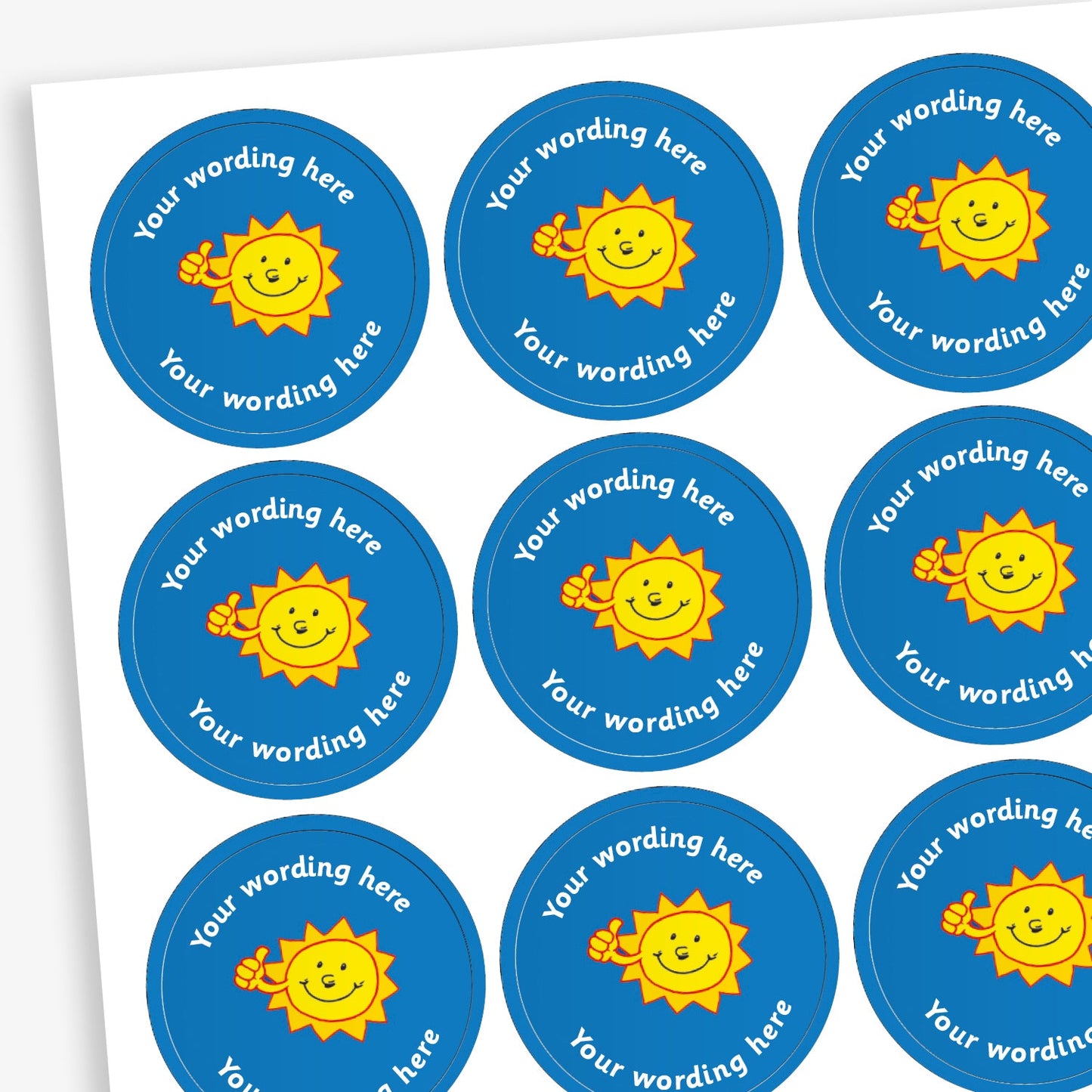 70 Personalised Sun Stickers - 25mm