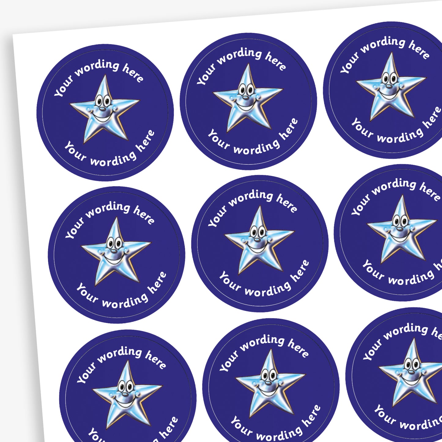 70 Personalised Star Stickers - Blue - 25mm