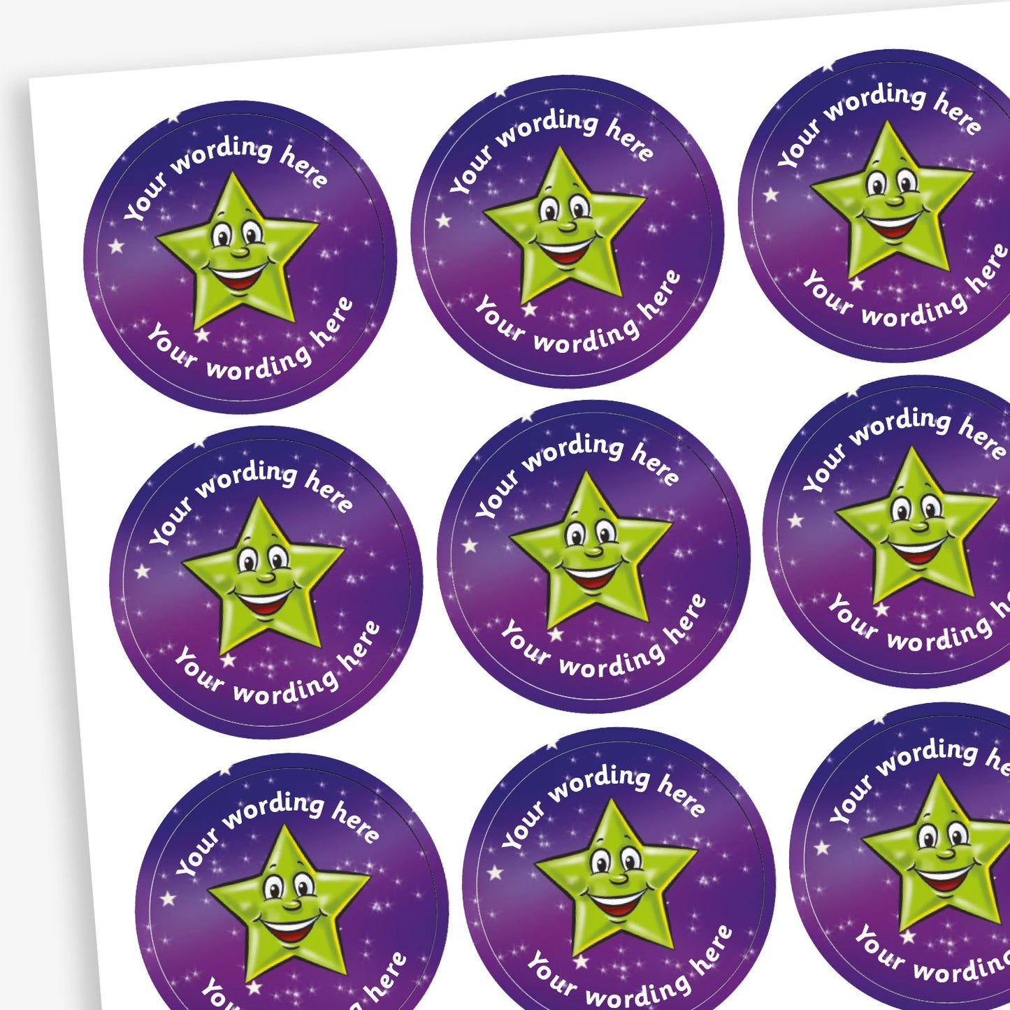70 Personalised Green Star Stickers - 25mm