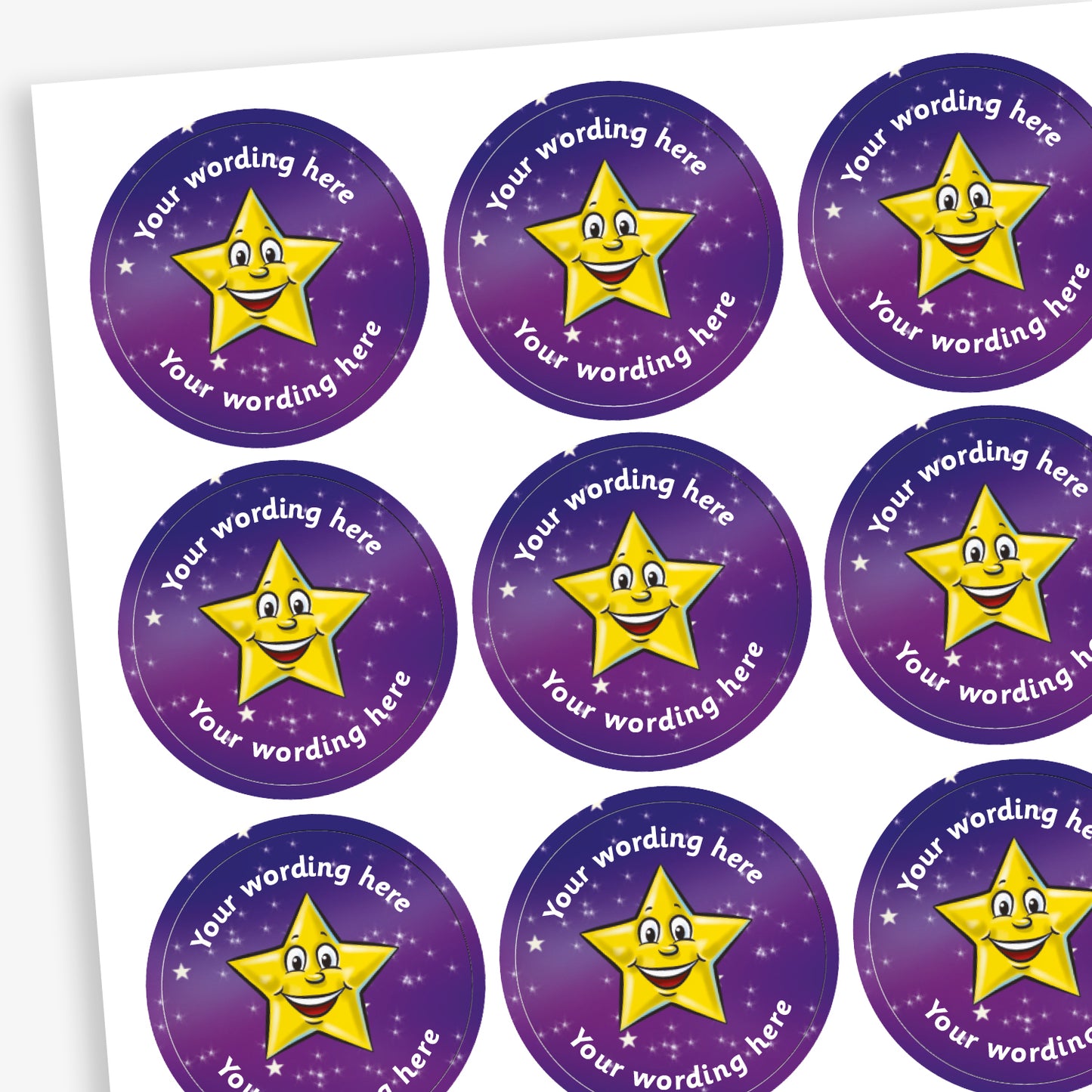 70 Personalised Yellow Star Stickers - 25mm