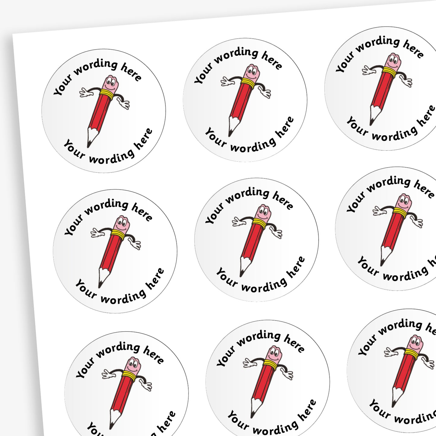 70 Personalised Red Pencil Stickers - 25mm