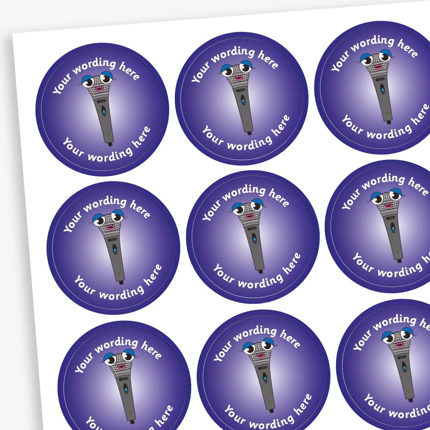 Personalised Microphone Stickers | 70 per sheet | 25mm
