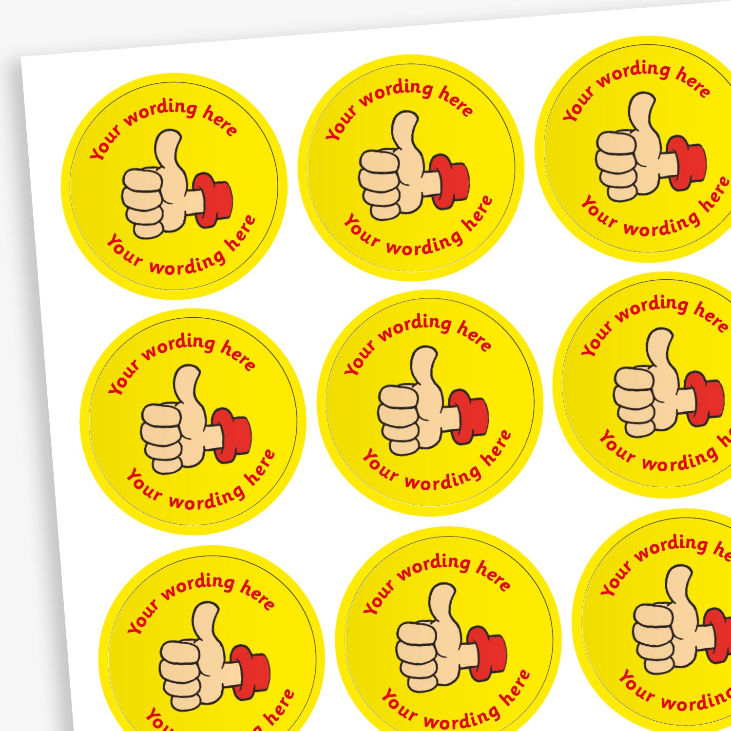 Personalised Thumb Stickers | Yellow | 70 per sheet | 25mm