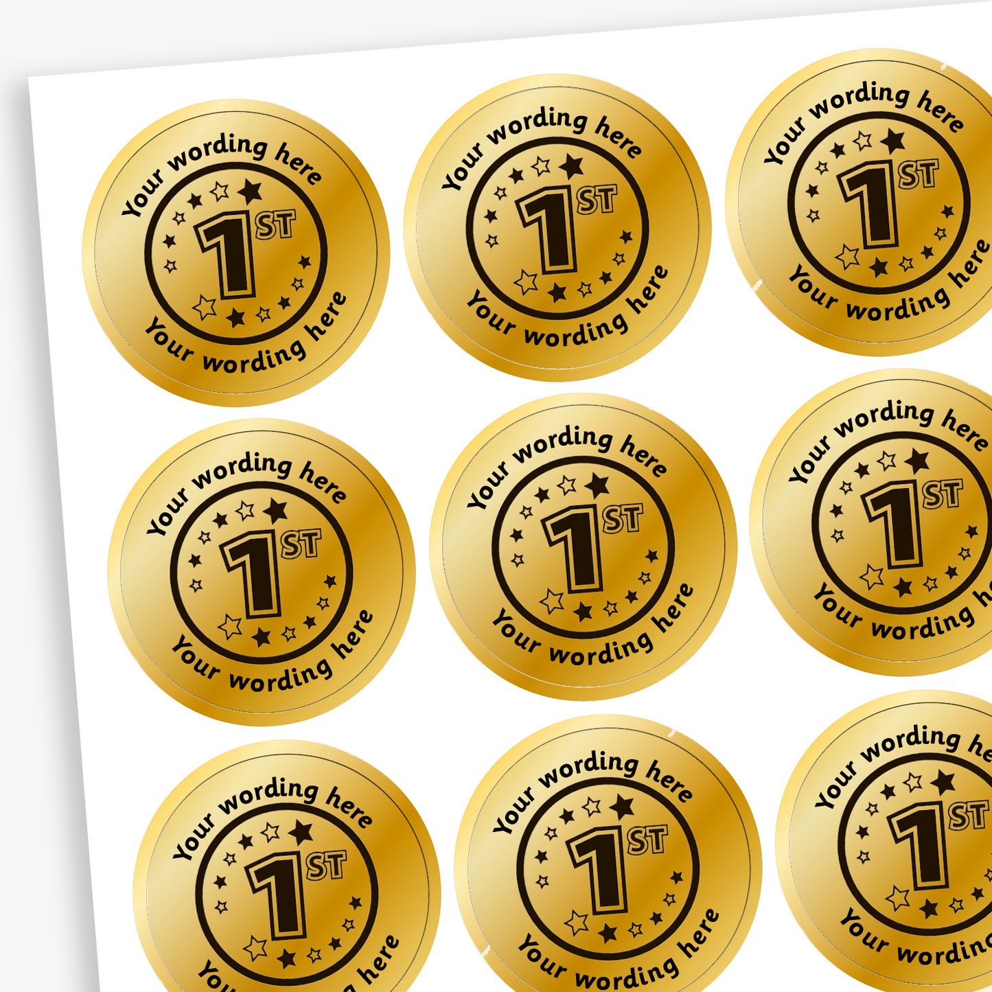 Personalised 1st Place Metallic Gold Stickers | x 70