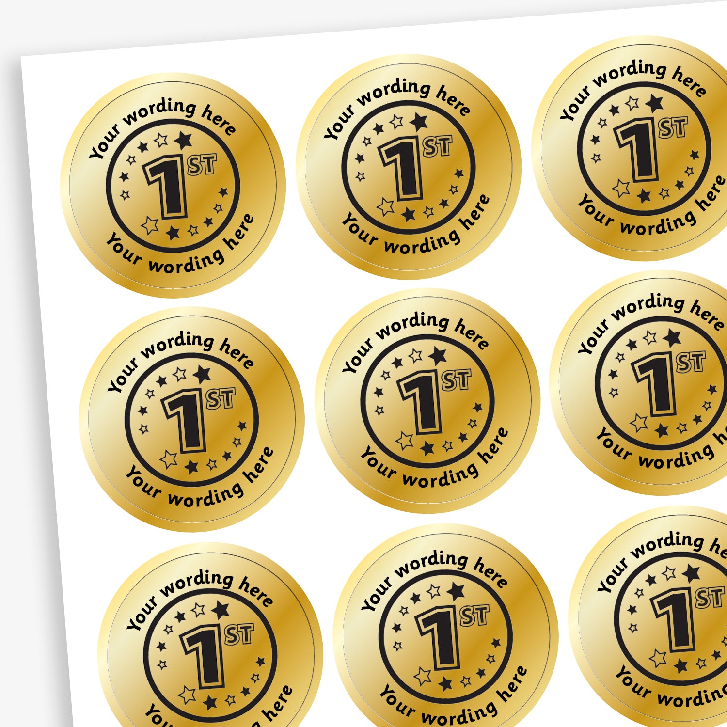 Personalised 1st Place Metallic Gold Stickers | x 70