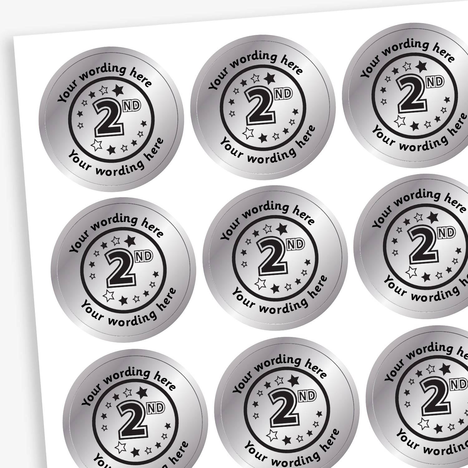 Personalised 2nd Stickers | Silver Metallic | x 70 | 25mm
