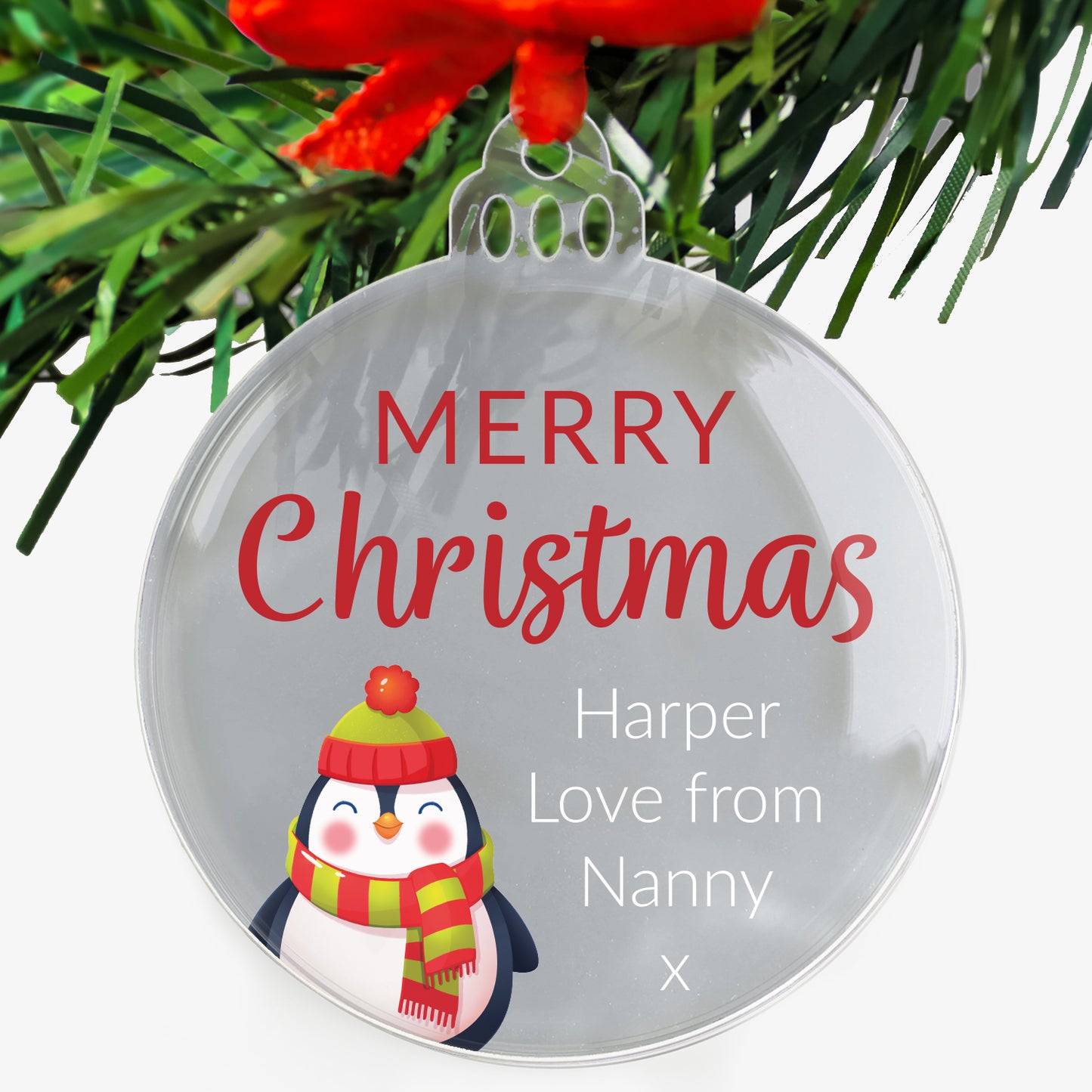Personalised Christmas Penguin Bauble - 75mm